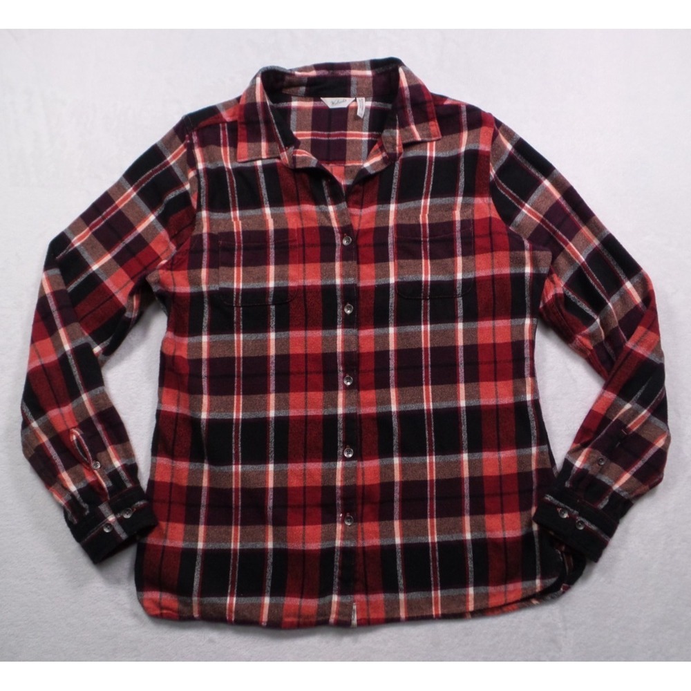 Woolrich Shirt Womens Size Large Red Plaid‎ Button Up Pemberton Flannel Pockets
